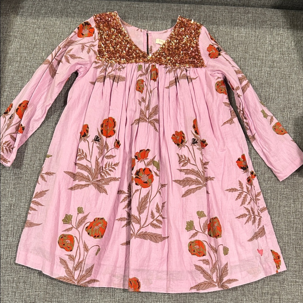 Pink Chicken Lilac and Coral Poppies Dress with Sequins / 4T / Long sleeves